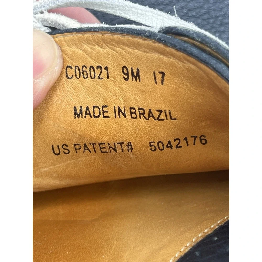 Cole Haan Mens Navy Blue Pebbled Leather Boat Shoes C06021 Size 9 M Brazil